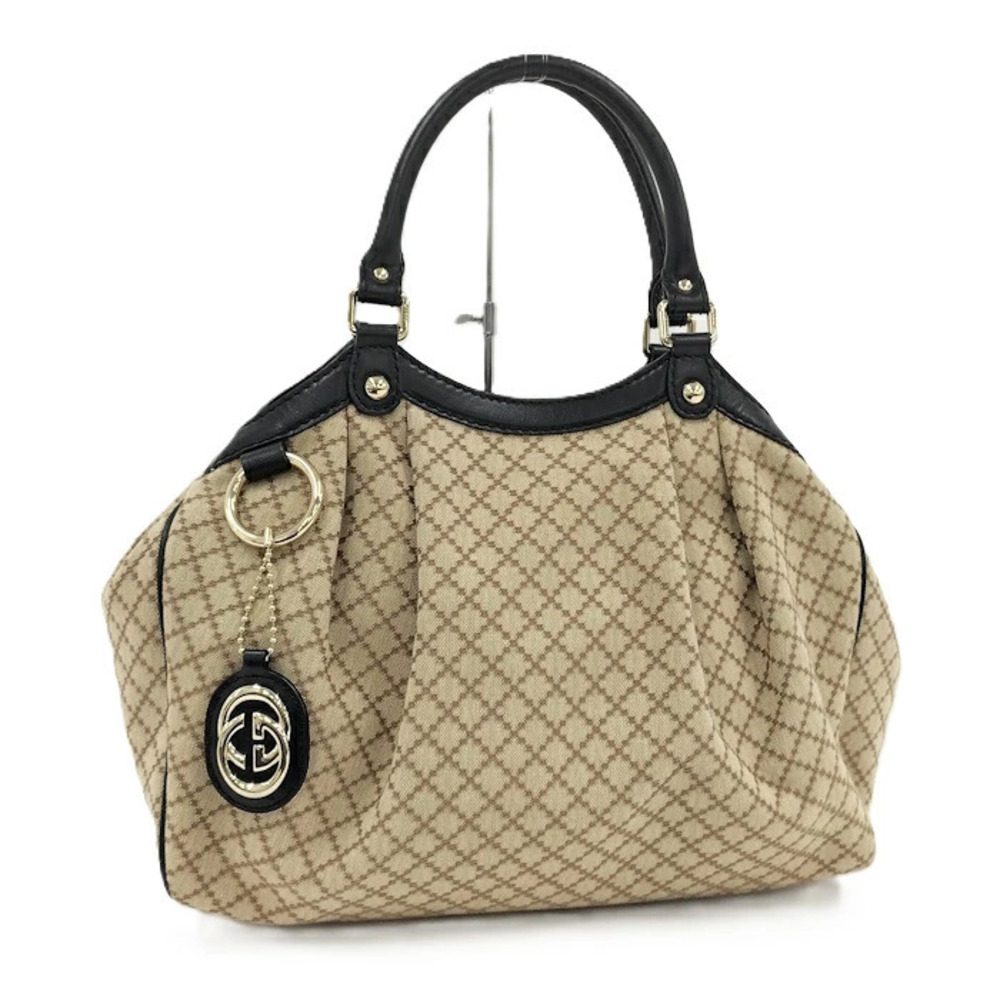 Gucci Sukey Handbag Diamante Canvas Leather Beige Black